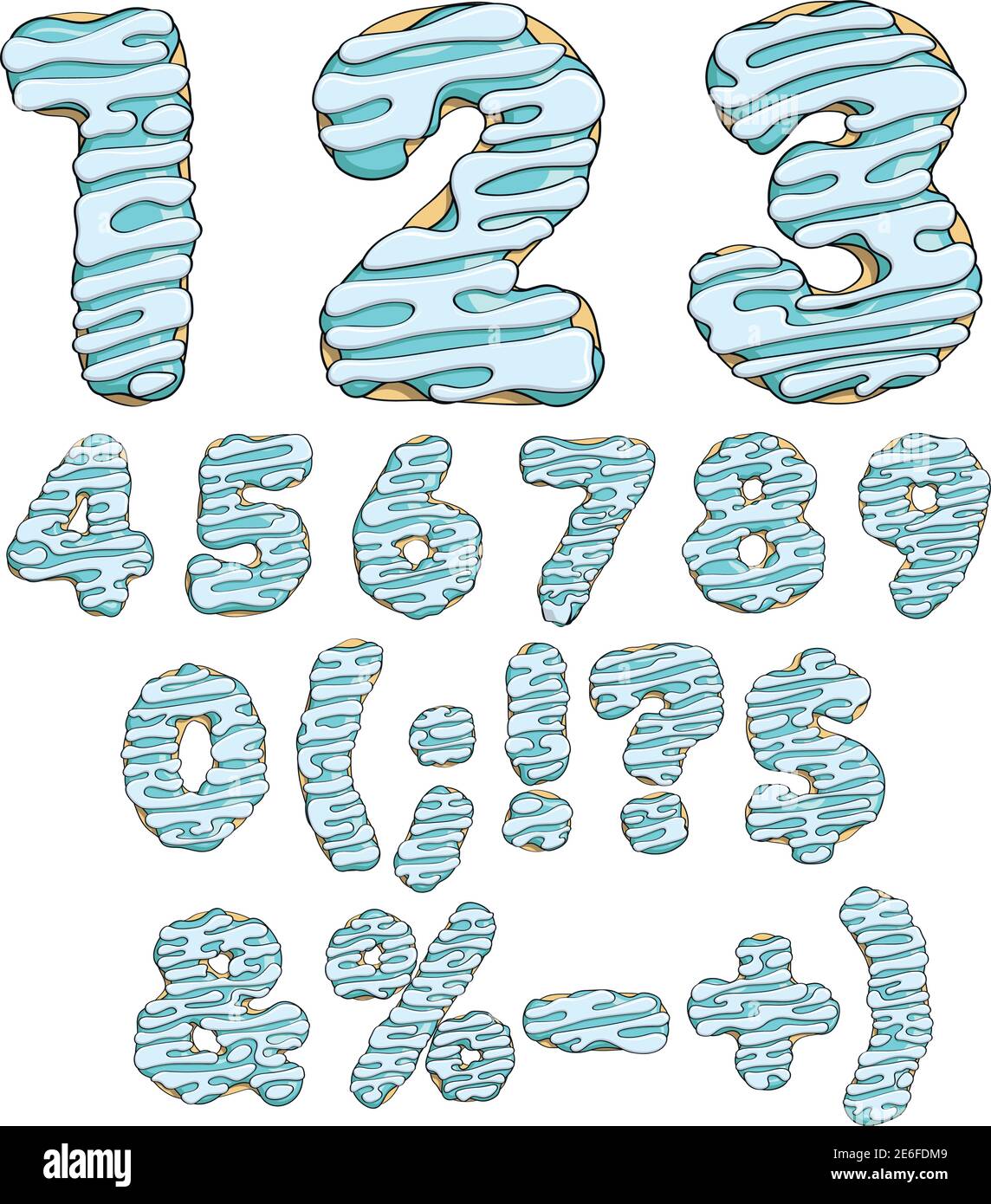 Donut font, tasty typeface. Isolated objects on a white background Stock Vector