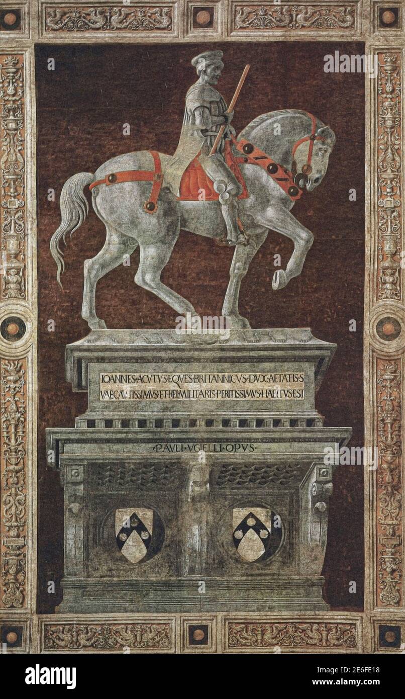 Italy Tuscany Florence  Cathedral - Monument to  Giovanni Acuto - Fresco by Paolo Uccello Stock Photo