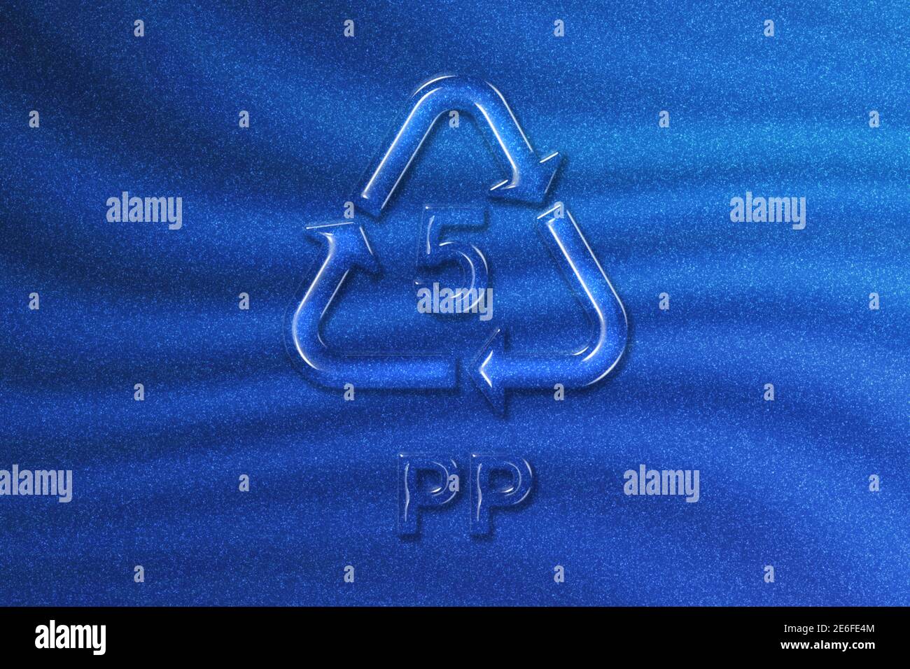 PP, Plastic recycling symbol PP 5, blue glitter background Stock Photo