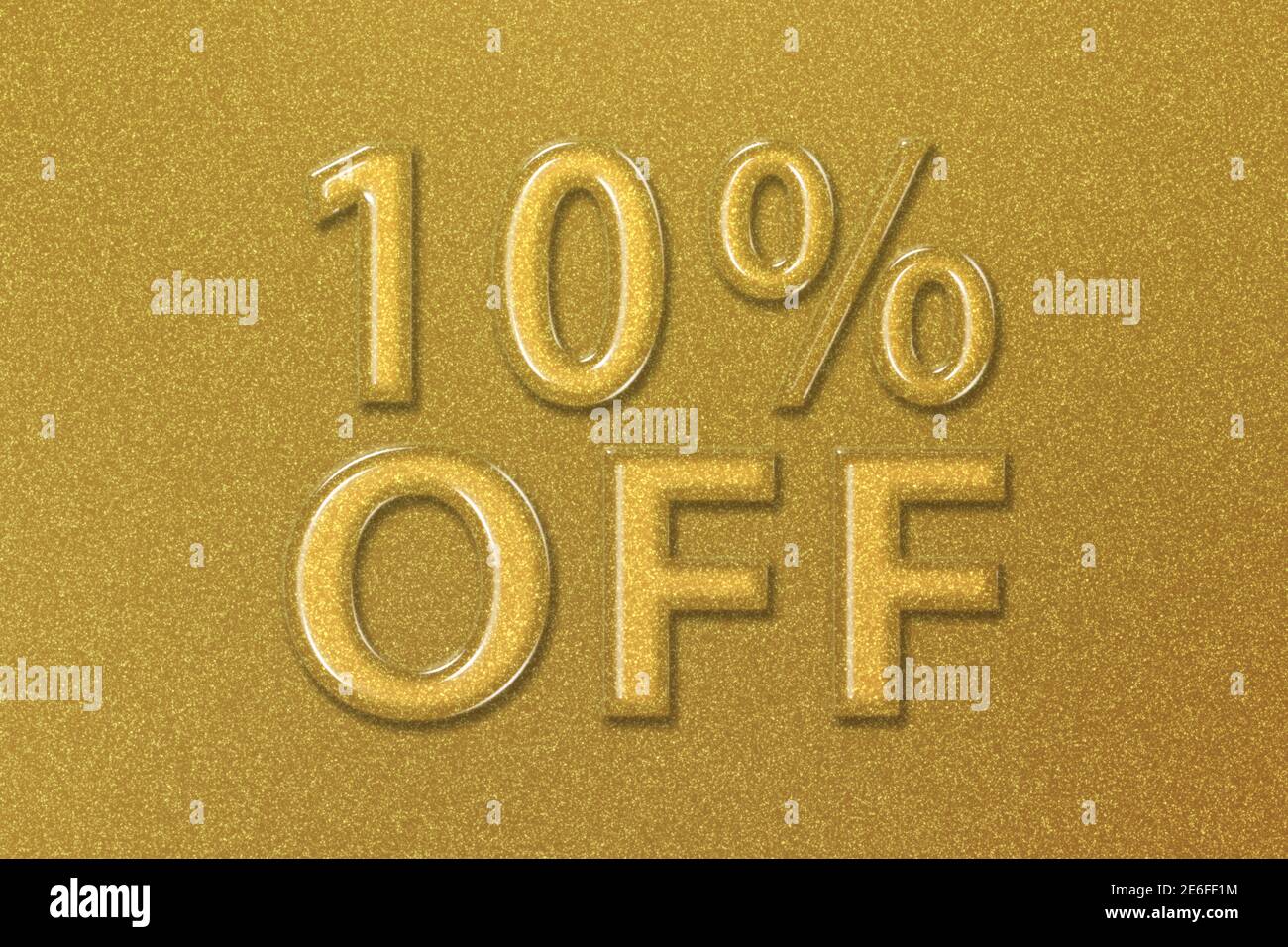 Sale and discount Price off tag, label or badge, 10 percent sale, gold background Stock Photo