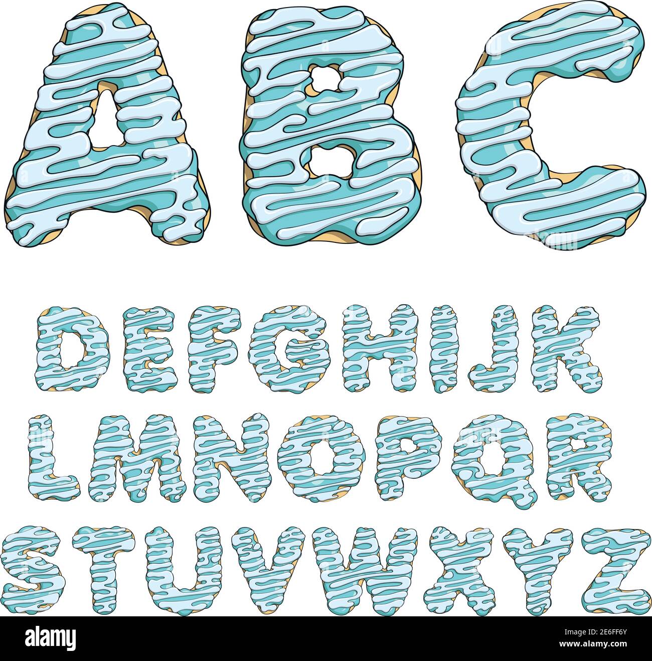 Donut font, tasty alphabets. Isolated objects on a white background. Stock Vector