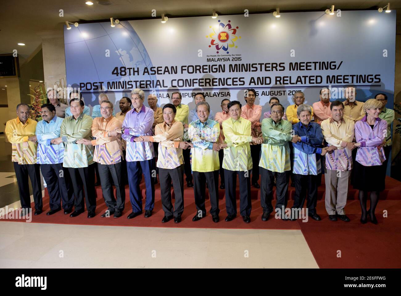 U S Secretary Of State John Kerry 5th L Joins Other Ministers For A Group Photograph Before An Asean Gala Dinner In Kuala Lumpur Malaysia August 5 2015 Reuters Brendan Smialowski Pool Stock Photo