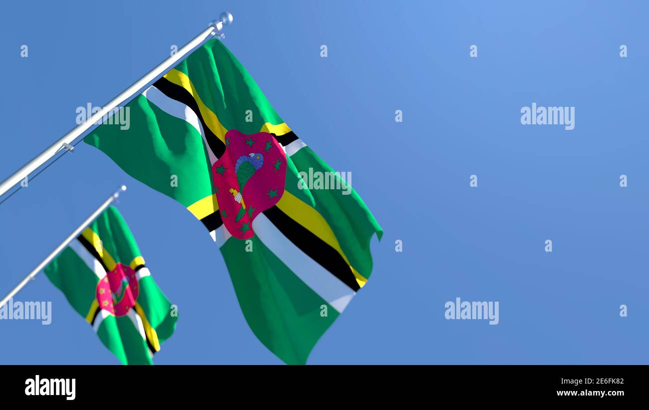 3D rendering of the national flag of Dominica waving in the wind Stock ...