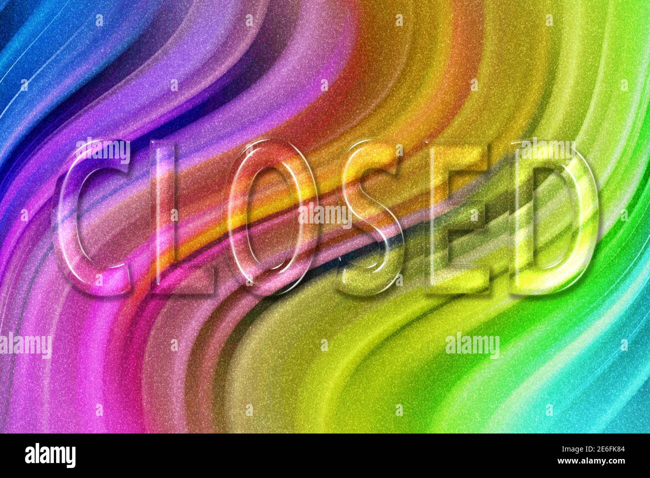 Closed sign, Symbol, Closed Text, rainbow glitter background Stock