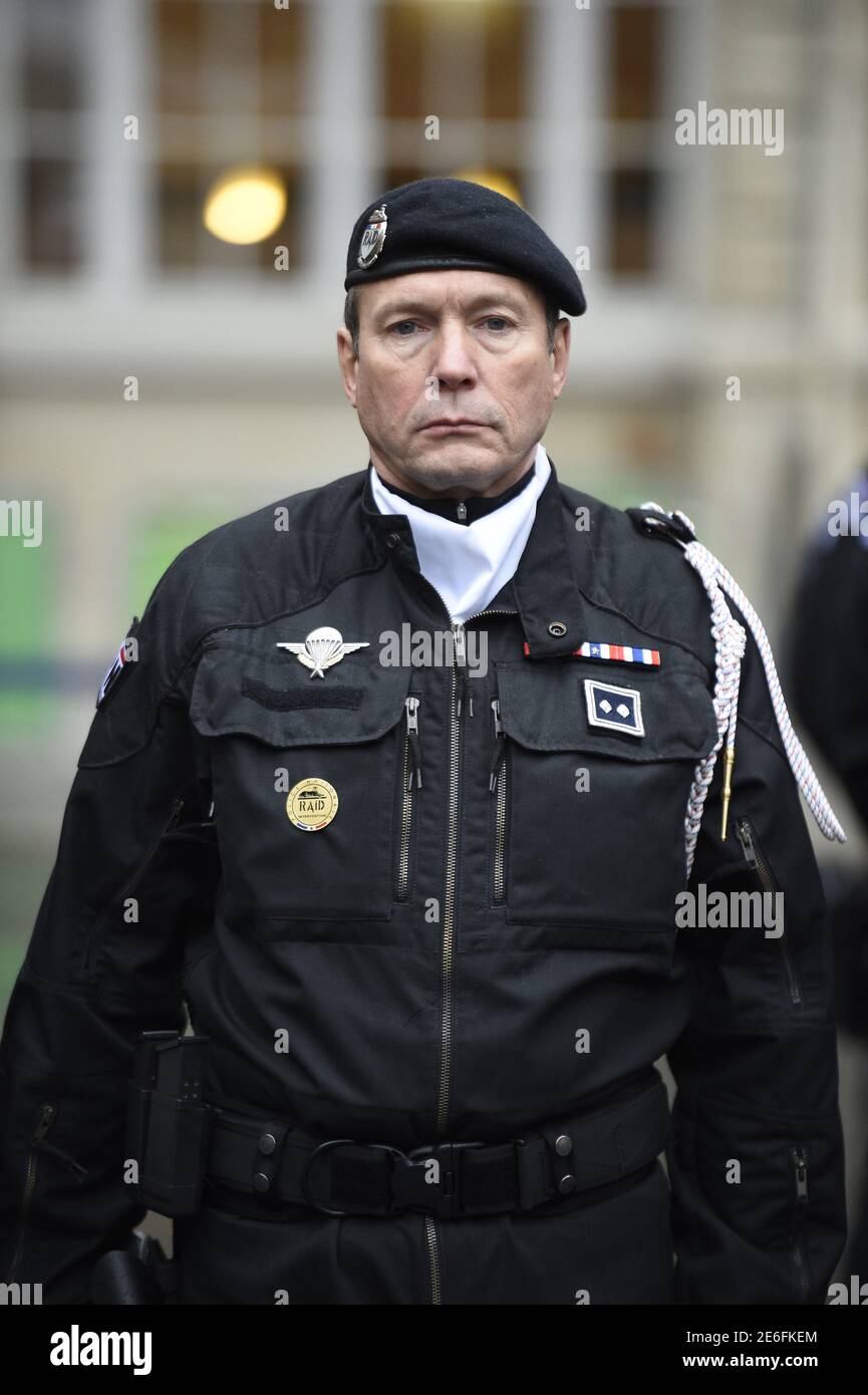 Jean-Michel Fauvergue, head of the RAID, the French national police  intervention group, attends a ceremony at the police headquarters, one year  after the killings at the French satirical newspaper Charlie Hebdo, in