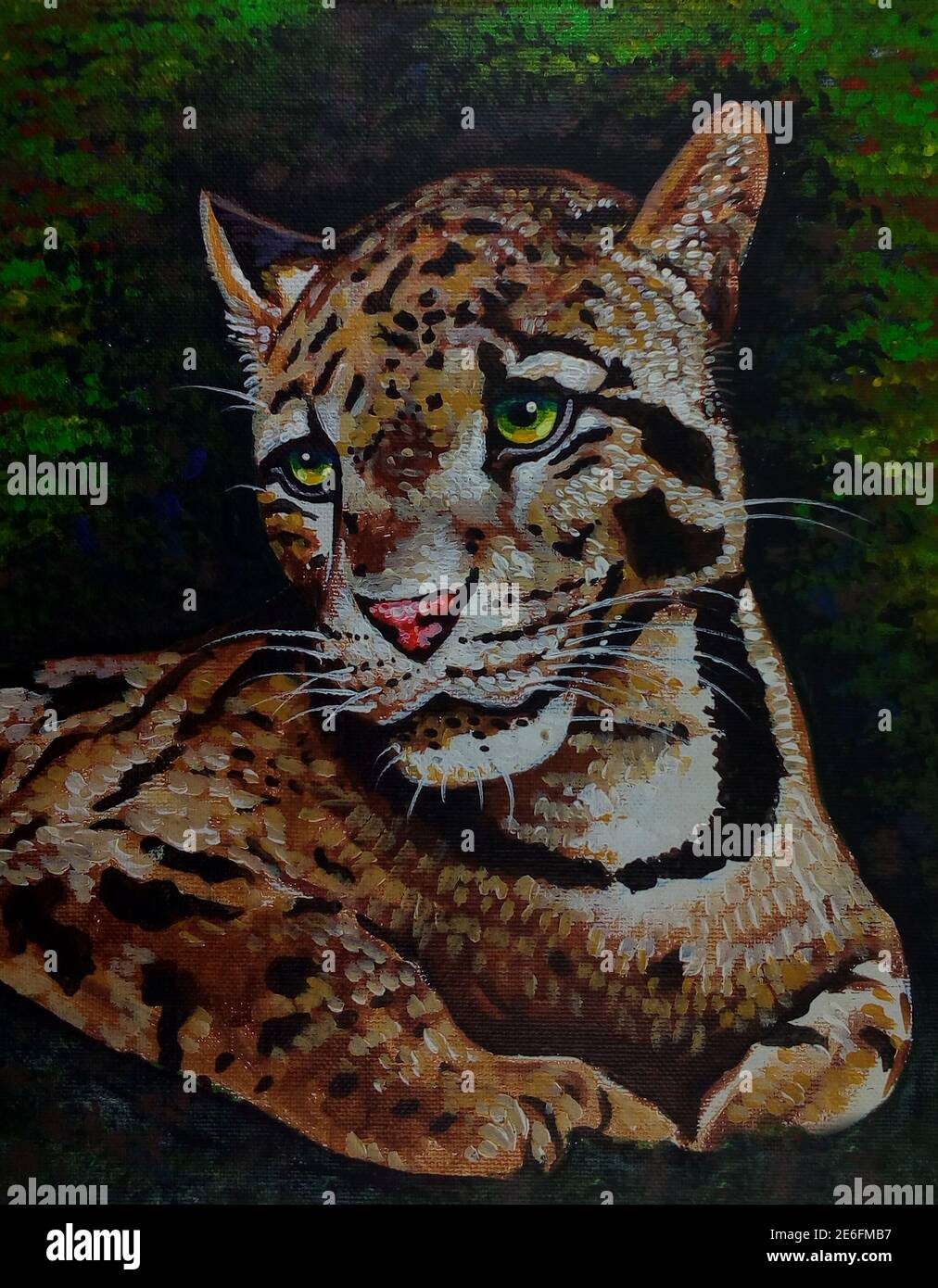Art, painting ,oil color ,Smiling cute, leopard   tiger ,thailand Stock Photo