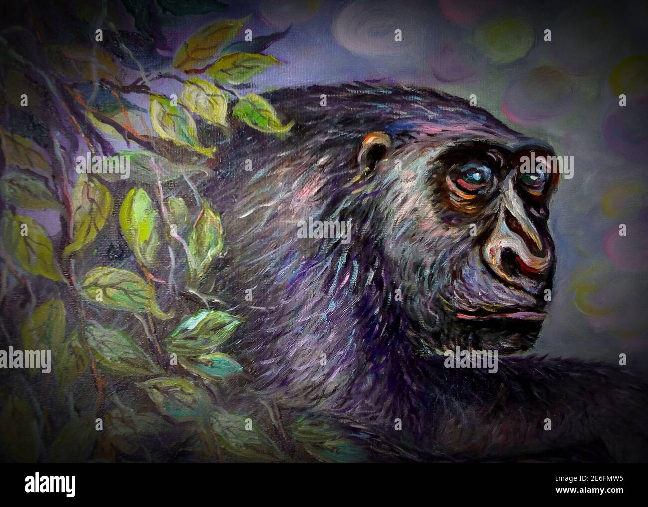 Art ,painting, Oil color ,Orangutan monkey ,family, thailand