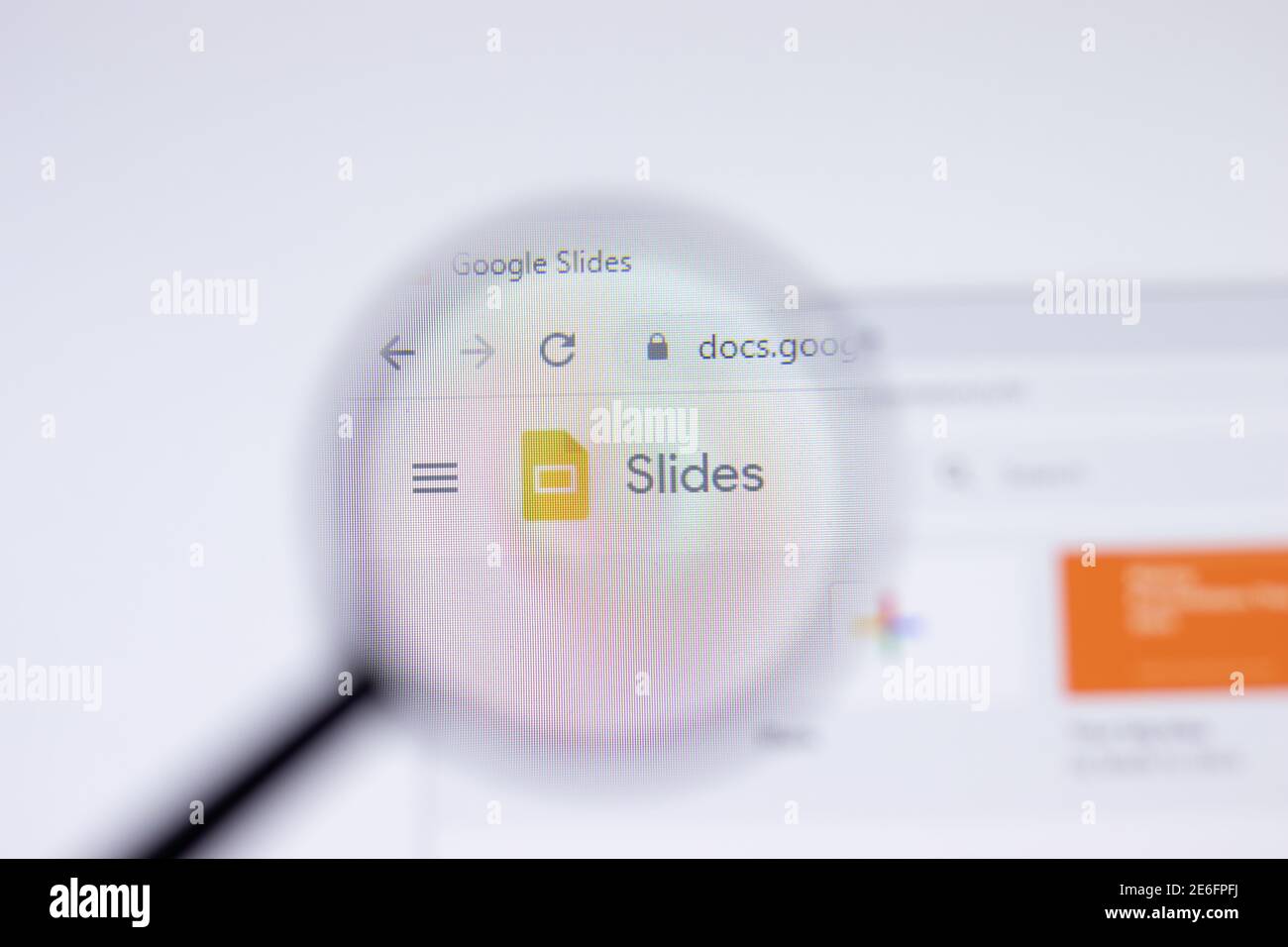 Saint Petersburg, Russia - 28 January 2021: Google Slides website page with logo close-up, Illustrative Editorial Stock Photo