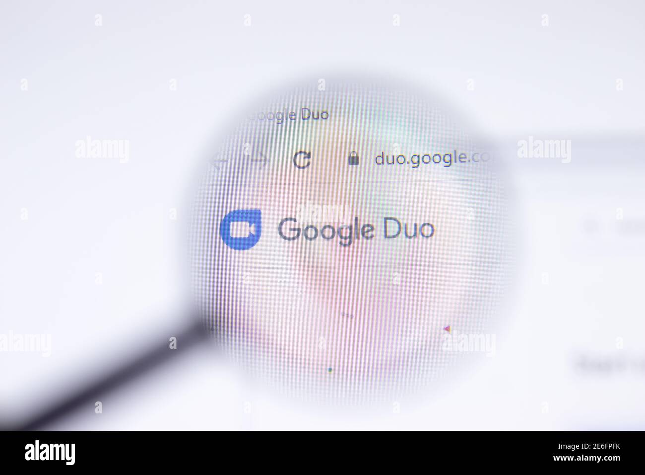 Saint Petersburg, Russia - 28 January 2021: Google Duo website page with logo close-up, Illustrative Editorial Stock Photo