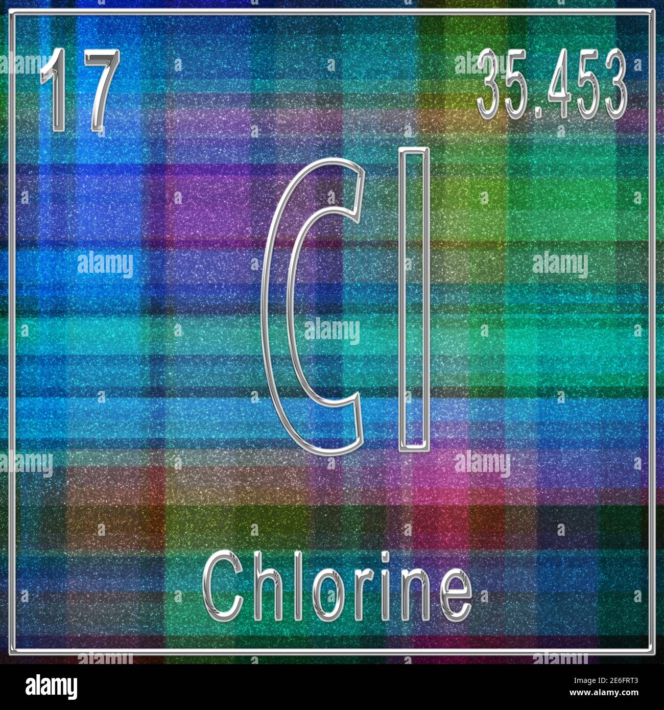 Chlorine chemical element, Sign with atomic number and atomic weight, Periodic Table Element Stock Photo