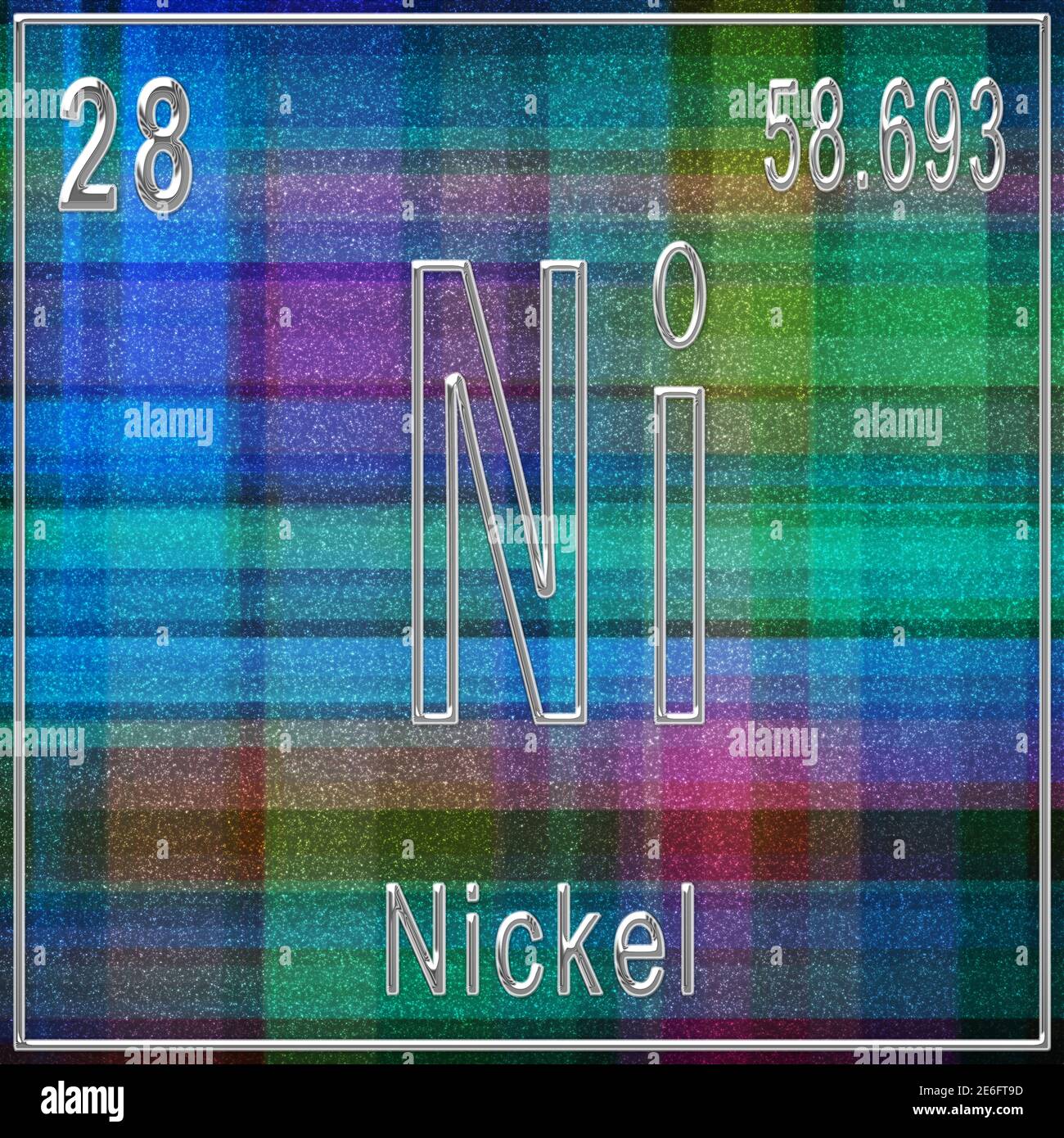 Nickel chemical element, Sign with atomic number and atomic weight