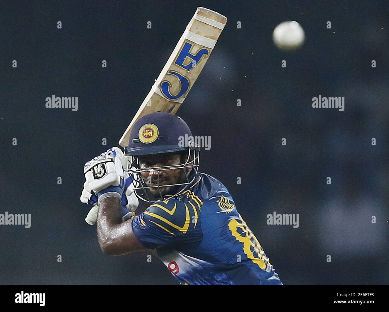 Sri Lanka's Kusal Perera hits a boundary during the second One Day International cricket match against West Indies in Colombo November 4, 2015. REUTERS/Dinuka Liyanawatte Stock Photo