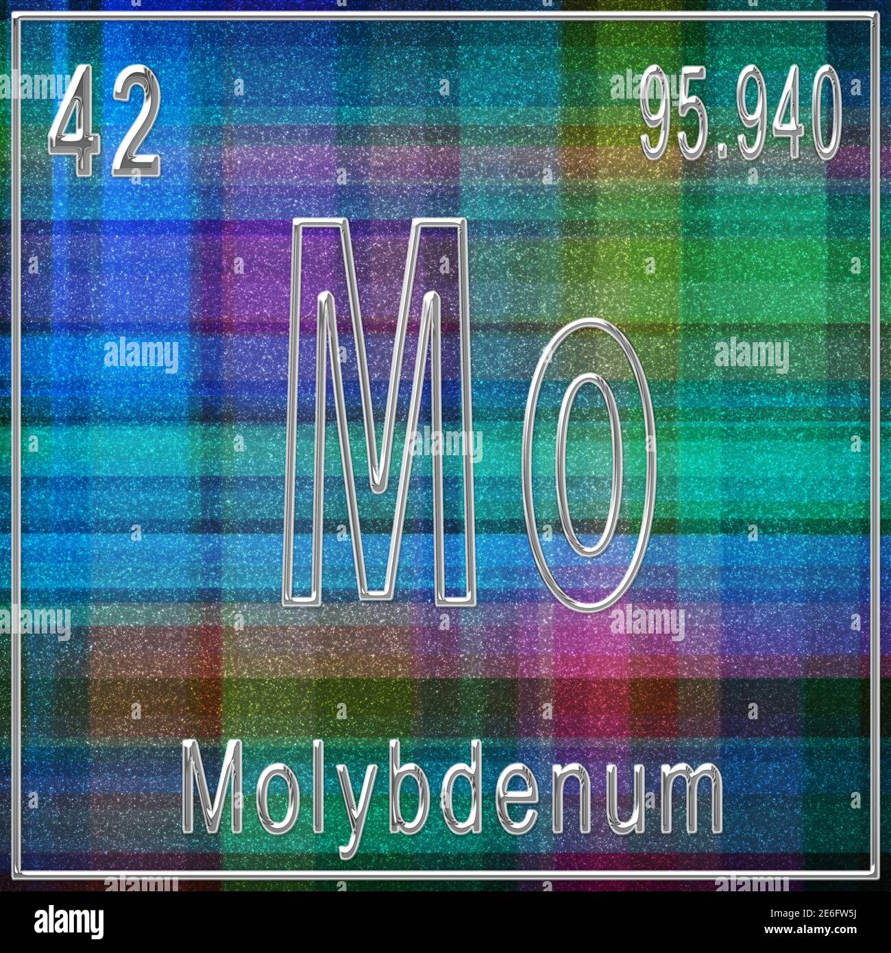 Molybdenum chemical element, Sign with atomic number and atomic weight, Periodic Table Element Stock Photo