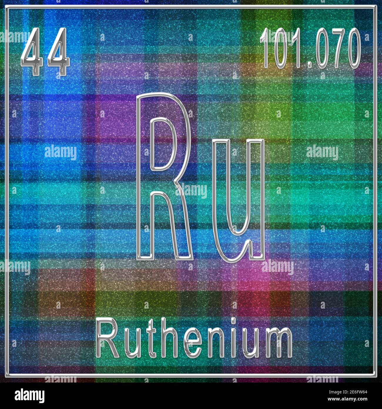 Ruthenium chemical element, Sign with atomic number and atomic weight, Periodic Table Element Stock Photo