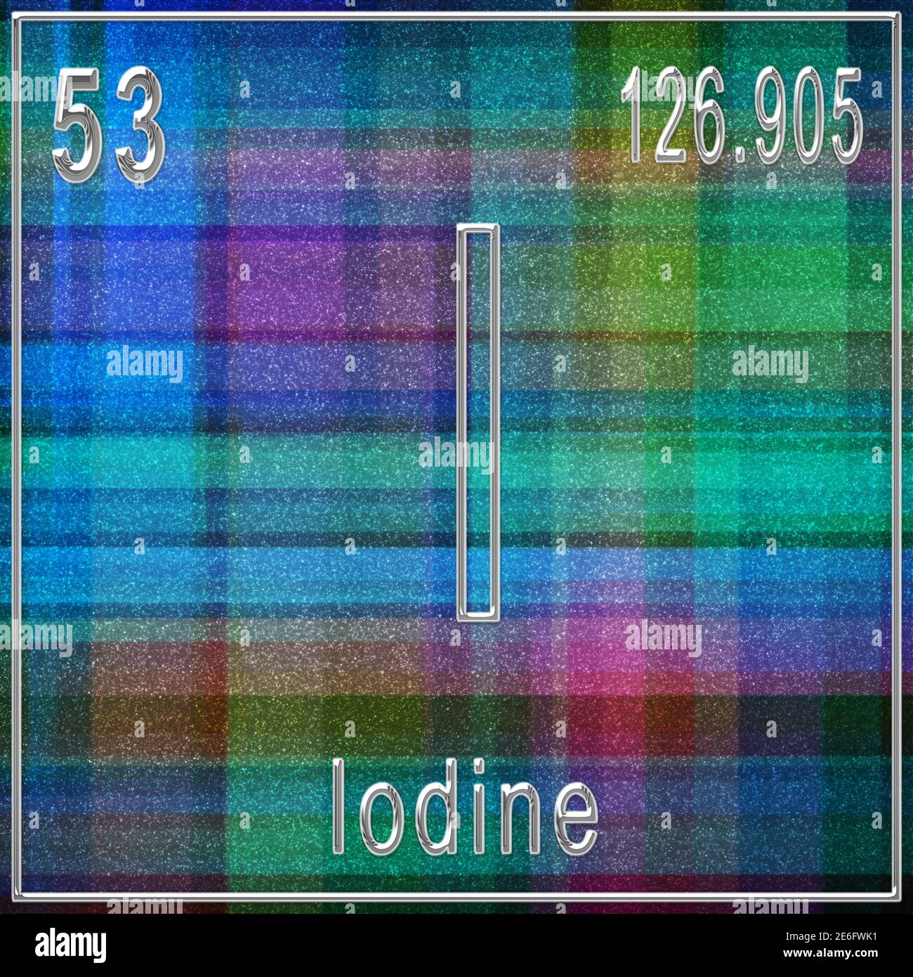 Iodine chemical element, Sign with atomic number and atomic weight, Periodic Table Element Stock Photo