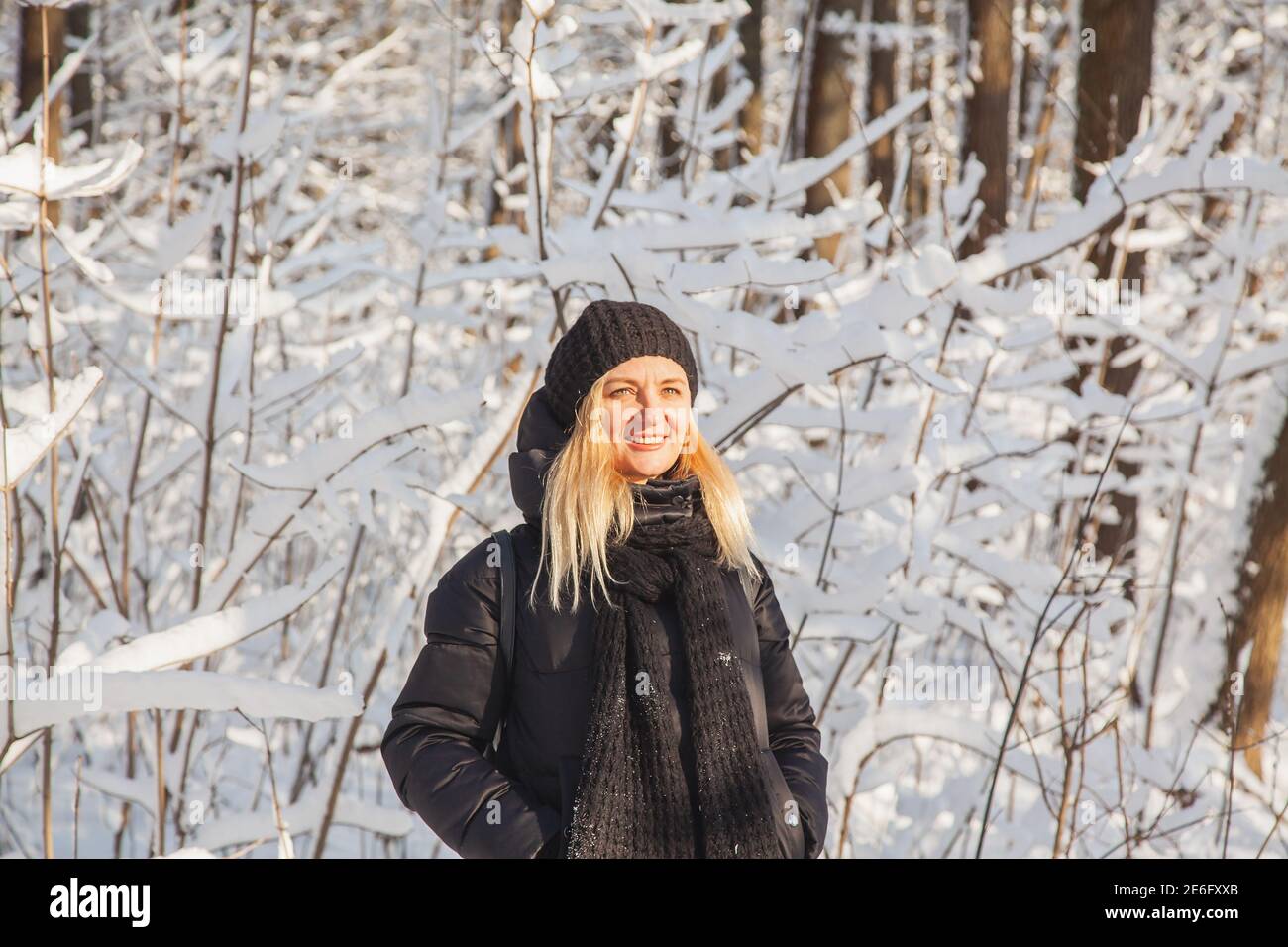 Beautiful woman in coniferous forest hi-res stock photography and ...