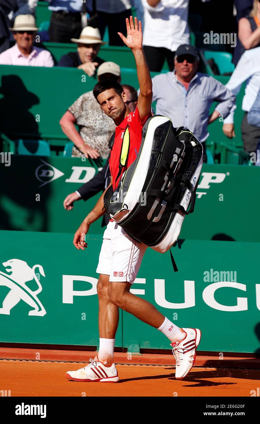 Tennis - Monte Carlo Masters - Monaco, 13/04/2016. Novak Djokovic of Serbia  waves to spectators as