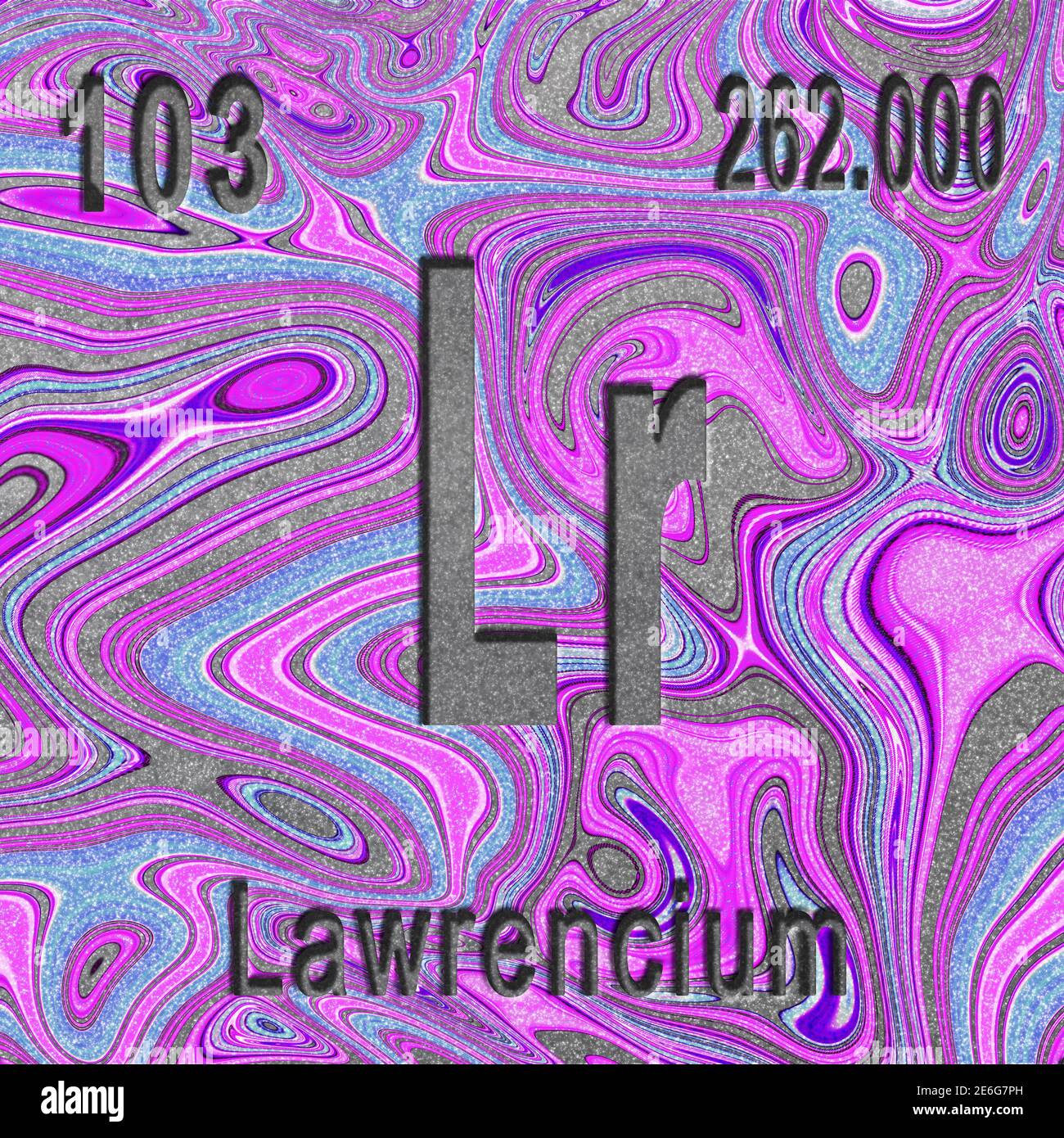 Lawrencium chemical element, Sign with atomic number and atomic weight, purple background, Periodic Table Element Stock Photo