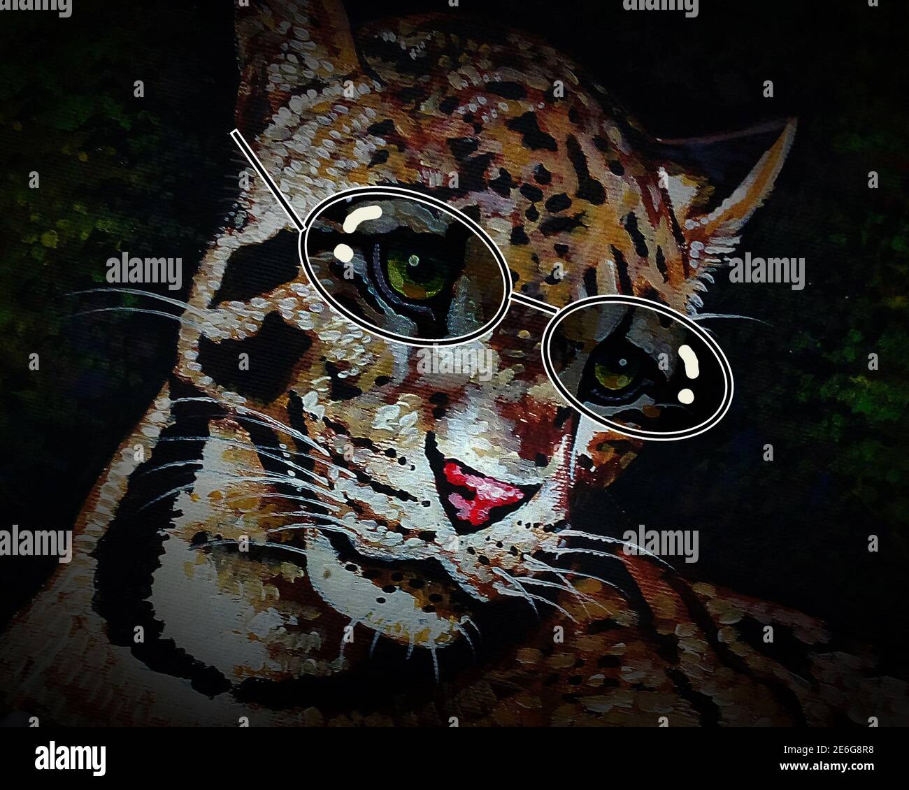 Art, painting ,oil color ,Smiling cute,  leopard  tiger ,thailand , wearing glasses Stock Photo