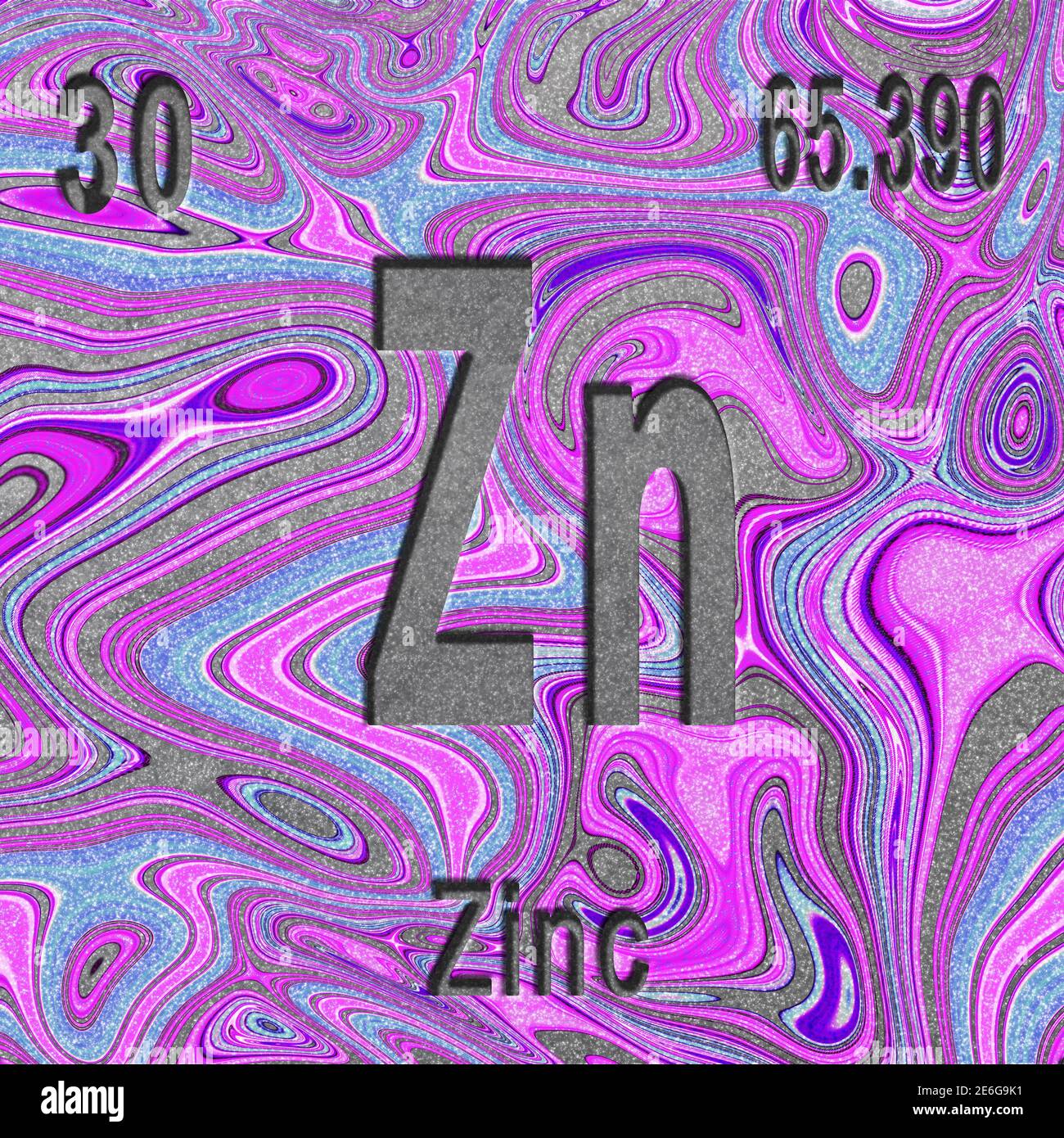 Zinc chemical element, Sign with atomic number and atomic weight