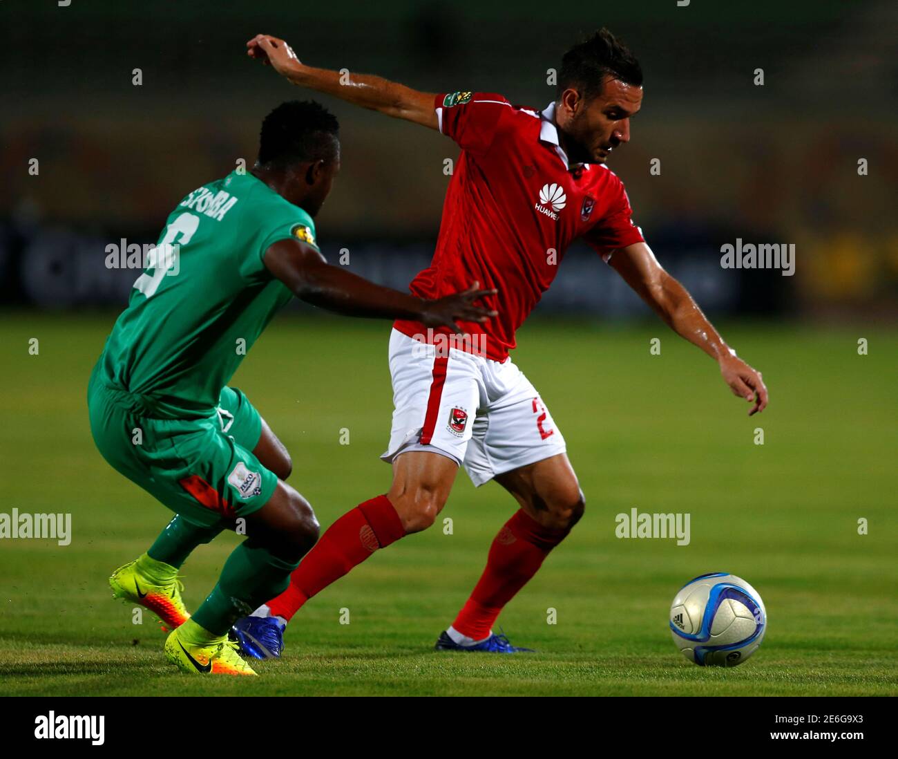 Football Soccer - African Champions League - Egypt's Al Ahly v Zambia's  ZESCO - Army Stadium, Suez, Egypt - 12/8/2016 -Ali Maaloul and Egypt's Al  Ahly and Zambia's ZESCO Simon Silwmba in