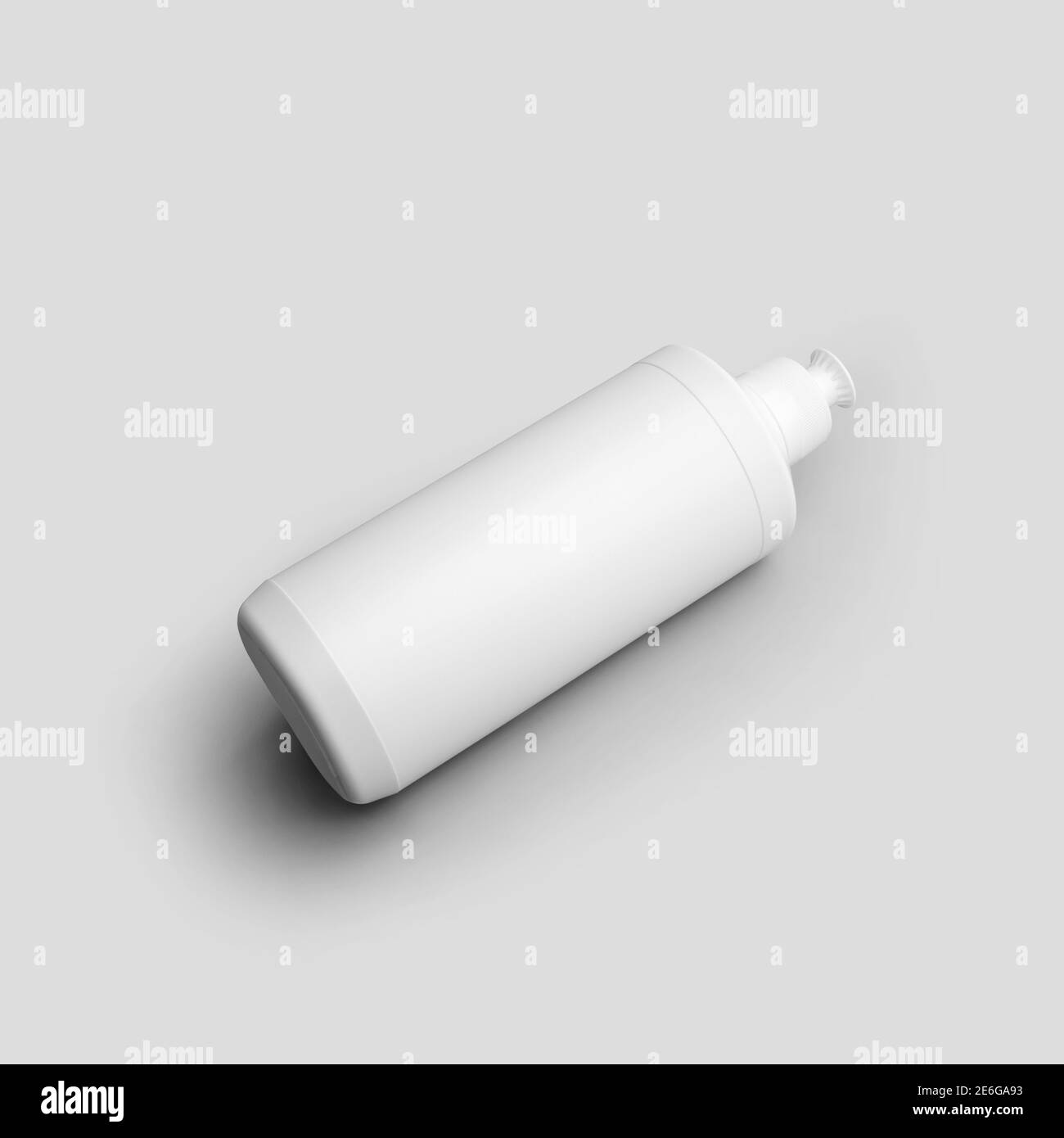 Mockup of plastic packaging for chemistry, liquid detergent, gel, lotion, dishwasher safe, isolated on background. Blank matte white jar template for Stock Photo