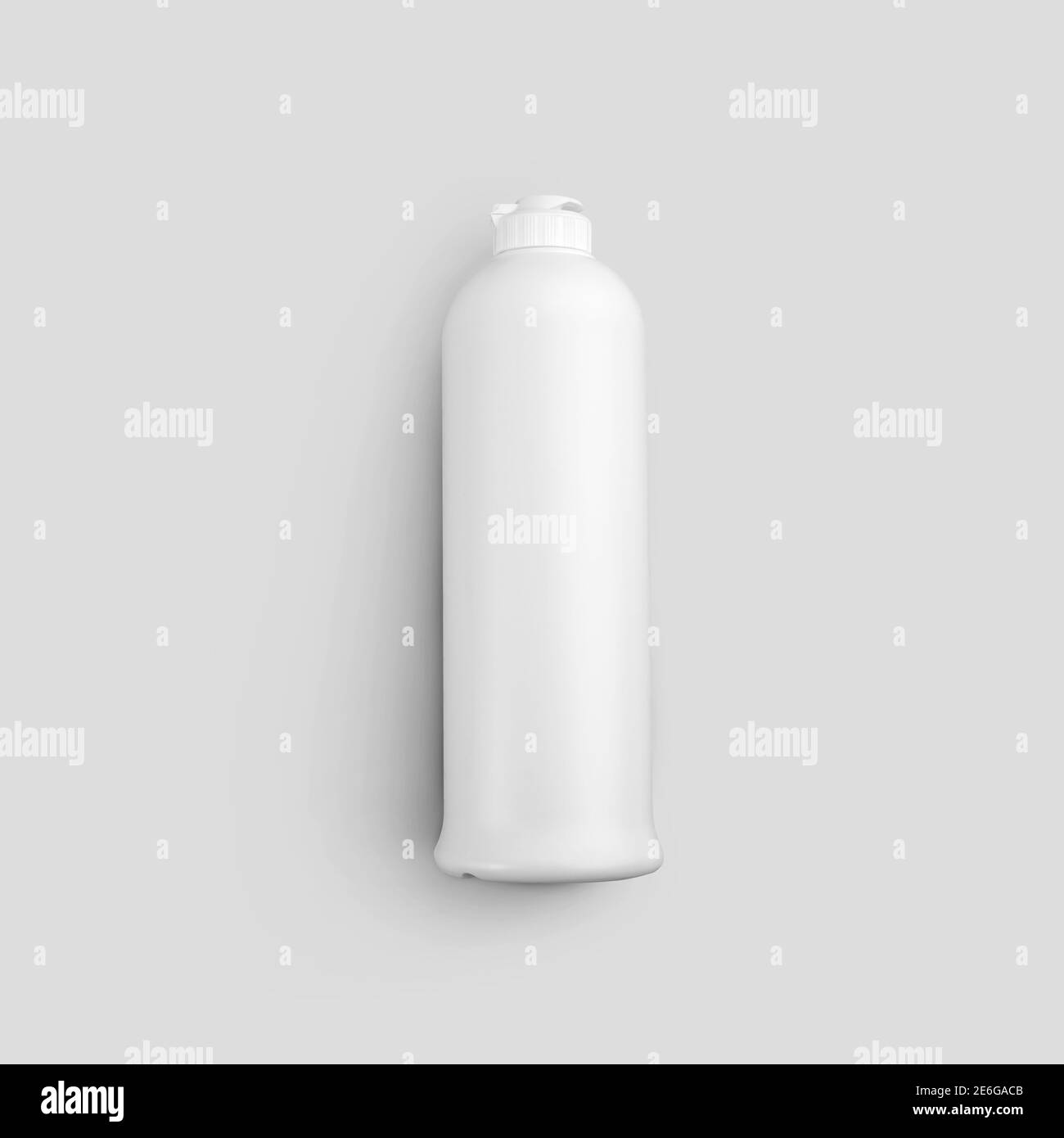 Mockup white plastic bottle with flip top cap, matte packaging for liquid powder, soap, detergent, for design presentation, logo. Bleaching jar templa Stock Photo