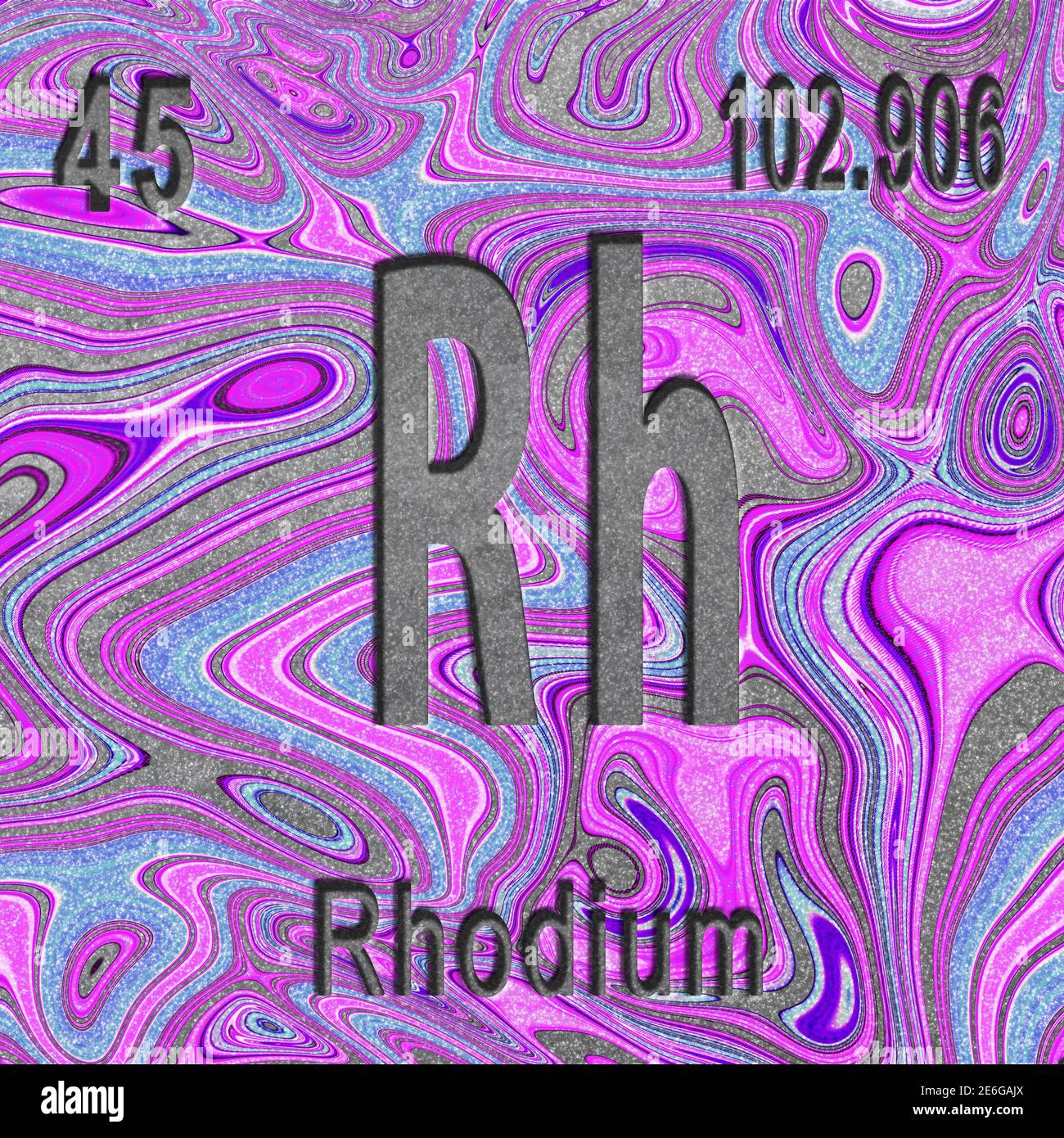 Rhodium chemical element, Sign with atomic number and atomic weight