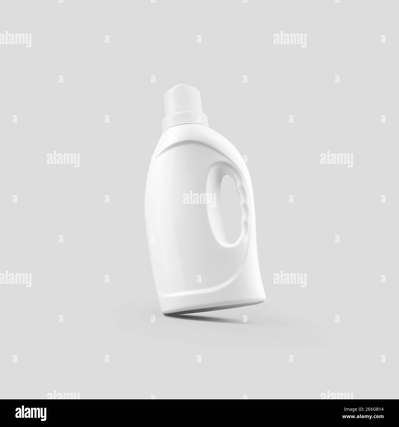 White plastic bottle template for soap, liquid powder, dishwasher detergent, container with handle for design presentation. Mockup of packaging for ge Stock Photo