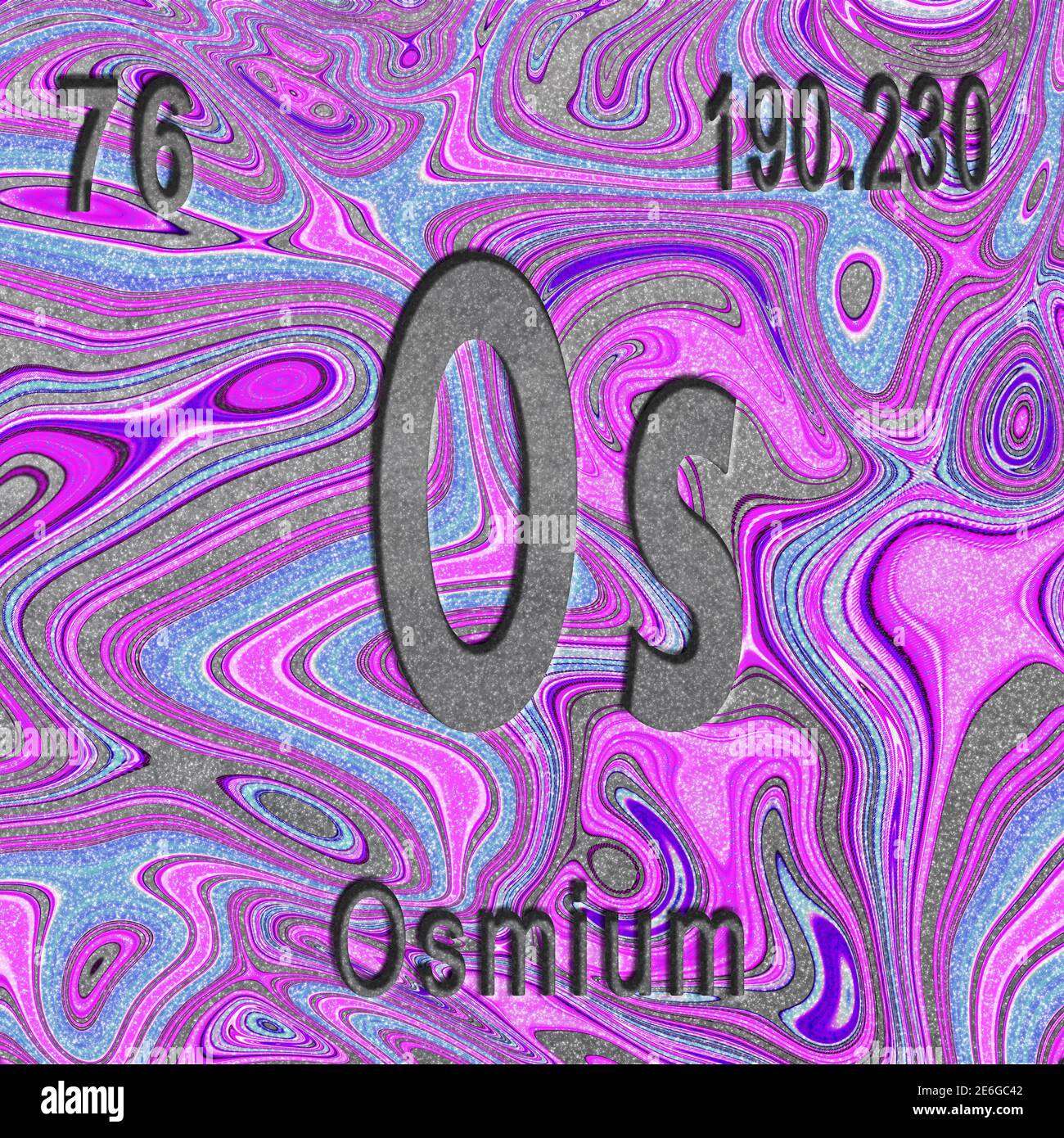 Osmium chemical element, Sign with atomic number and atomic weight, purple background, Periodic Table Element Stock Photo