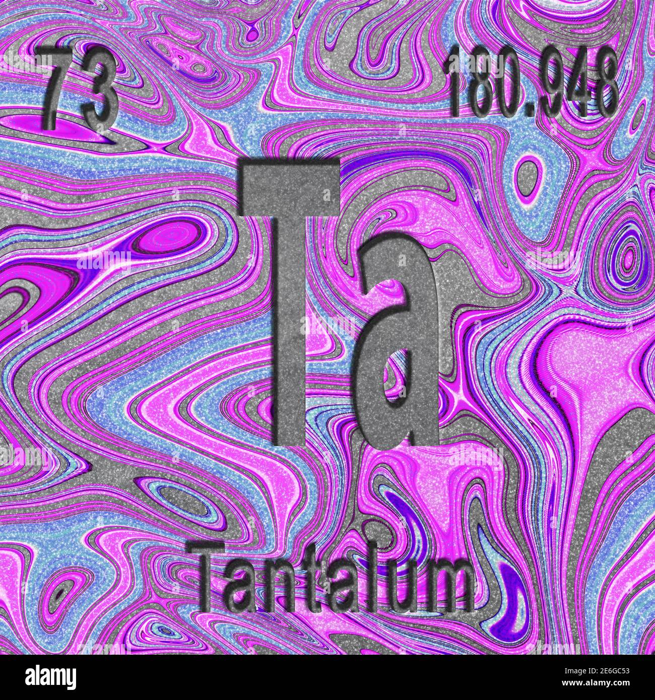 Tantalum chemical element, Sign with atomic number and atomic weight, purple background, Periodic Table Element Stock Photo