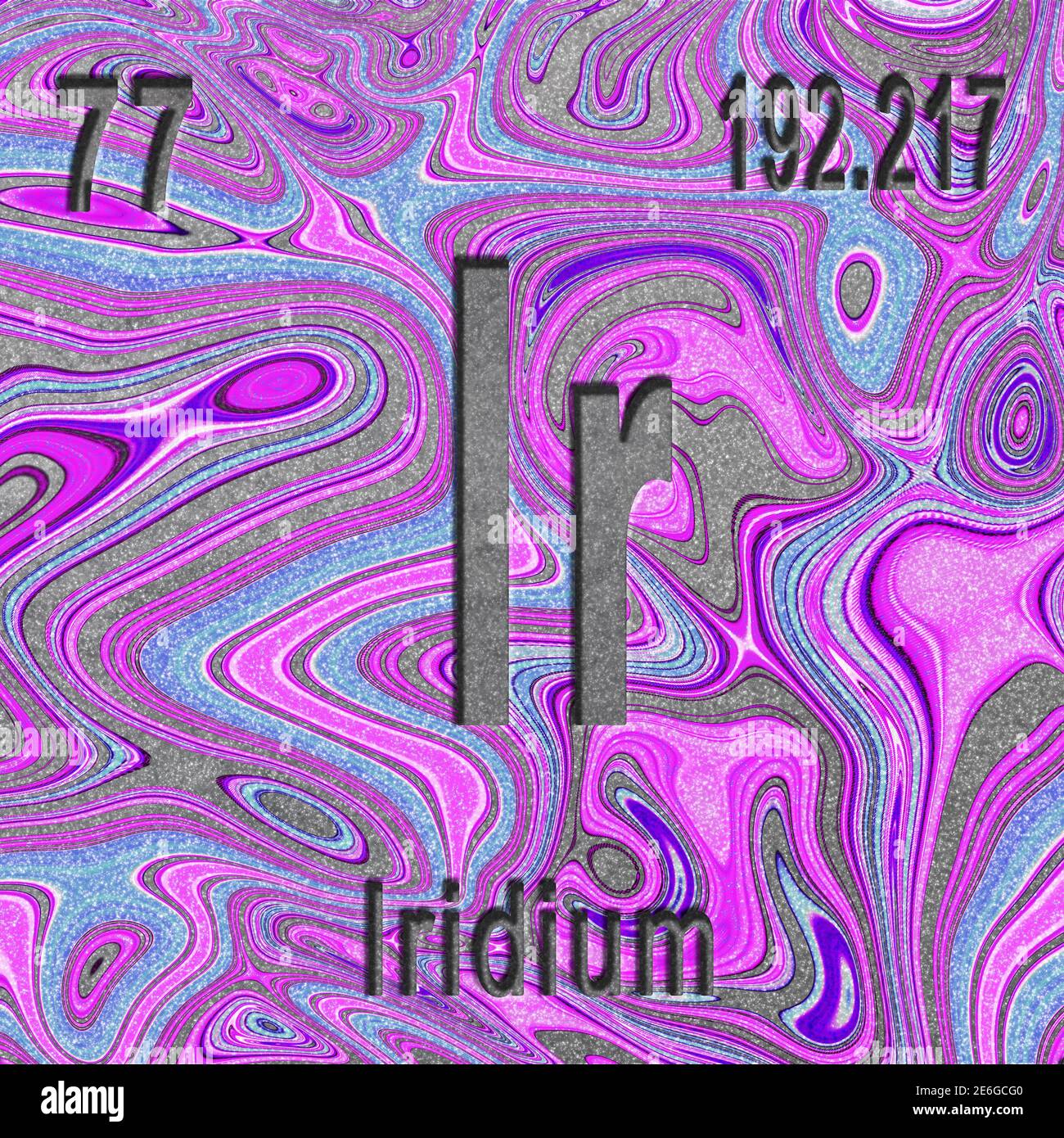 Iridium chemical element, Sign with atomic number and atomic weight, purple background, Periodic Table Element Stock Photo
