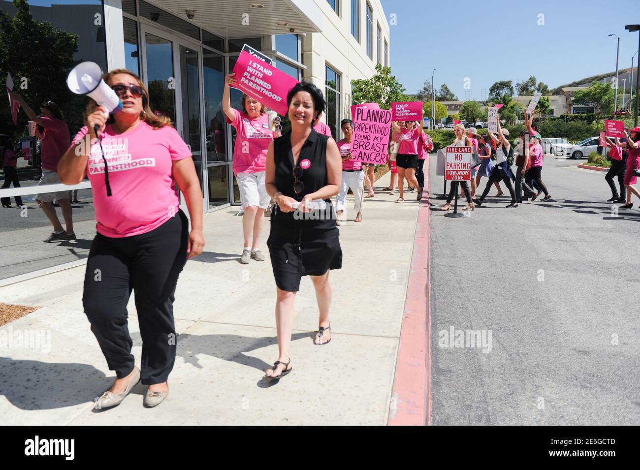 Supporters of Planned Parenthood march in front of the office of Congressman Steve Knight during a rally to fight back against the U.S. House of Representatives' vote to repeal the Affordable Care Act  in Santa Clarita, Los Angeles, California, U.S., May 4, 2017.  REUTERS/Andrew Cullen Stock Photo