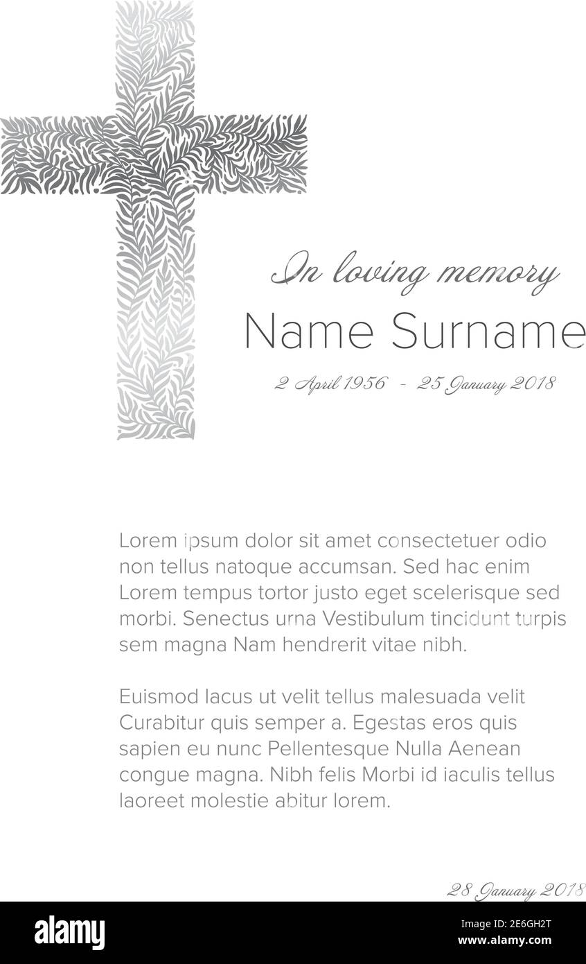 Funeral condolence death notice card template with big silver cross