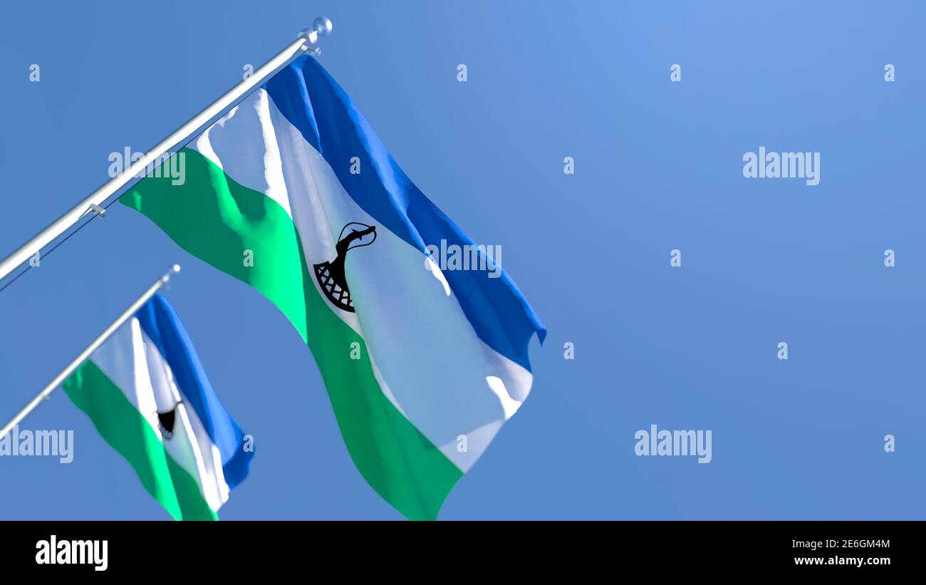 3D rendering of the national flag of Lesotho waving in the wind Stock ...