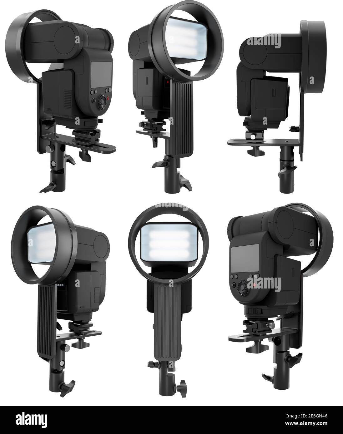 Bracket holder with handle for speedlight flash guns isolated on white