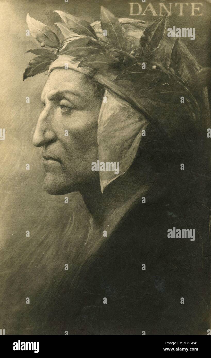 Italian national poet Dante Alighieri, portrait from painting Stock Photo
