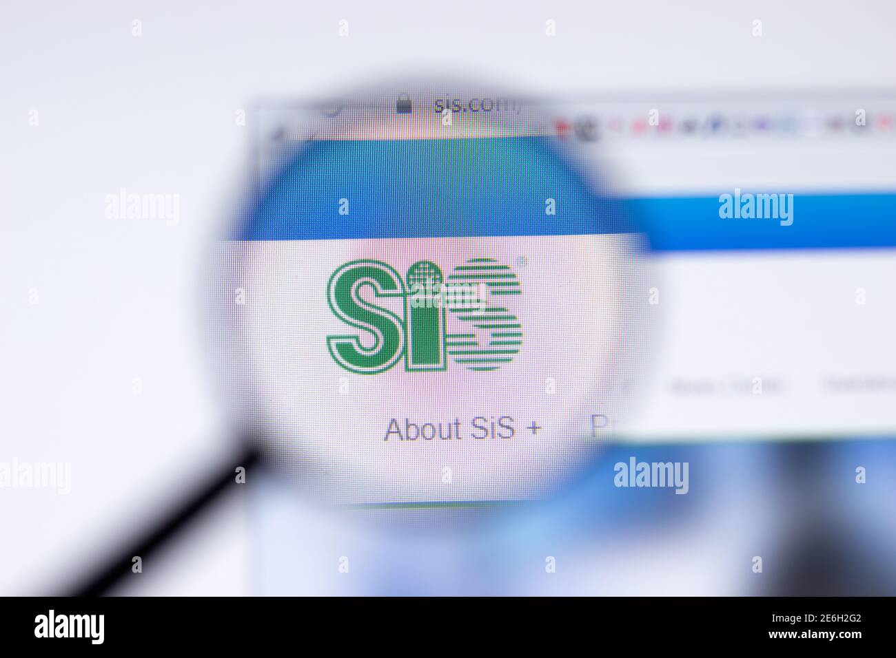 Saint Petersburg, Russia - 28 January 2021: SIS Silicon Integrated Systems website page with logo close-up, Illustrative Editorial Stock Photo