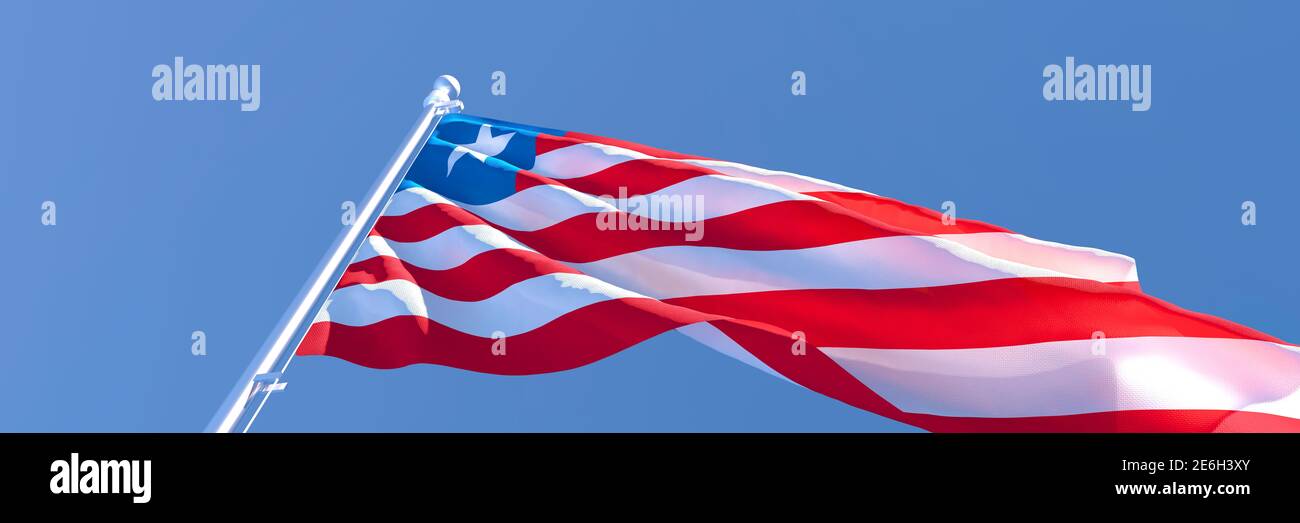 3D rendering of the national flag of Liberia waving in the wind Stock ...