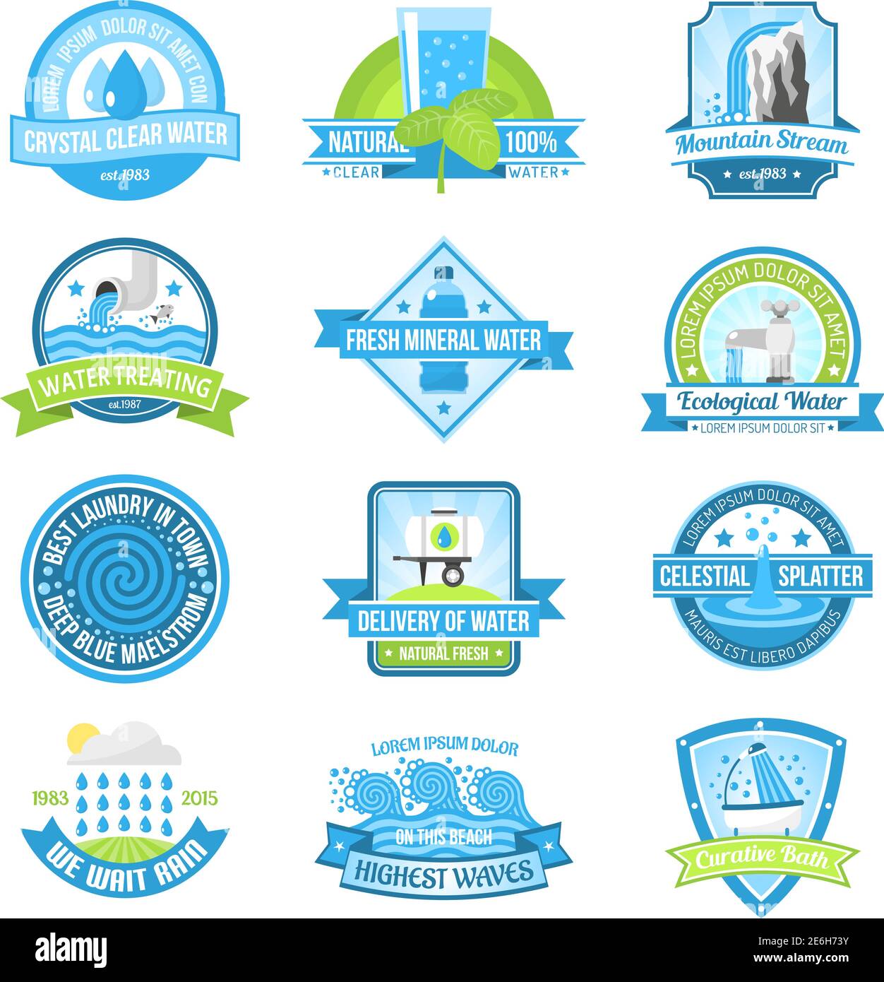Aqua water wave label sticker Stock Vector Images - Alamy