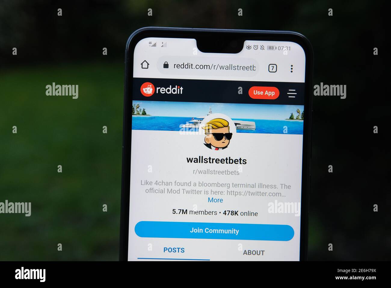 Wallstreetbets Reddit group seen on the smartphone screen and blurred  background. Stafford, United Kingdom - January 27 2021 Stock Photo - Alamy