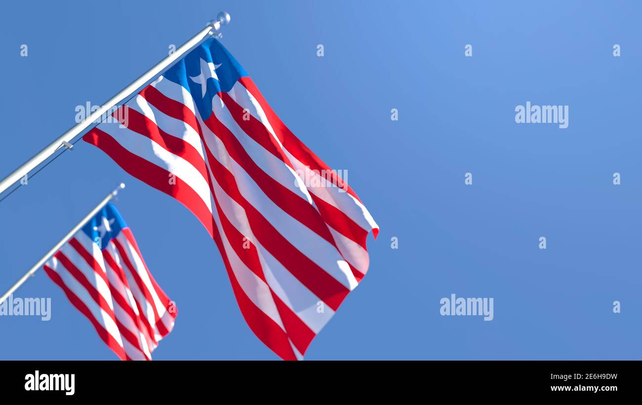 3D rendering of the national flag of Liberia waving in the wind Stock ...