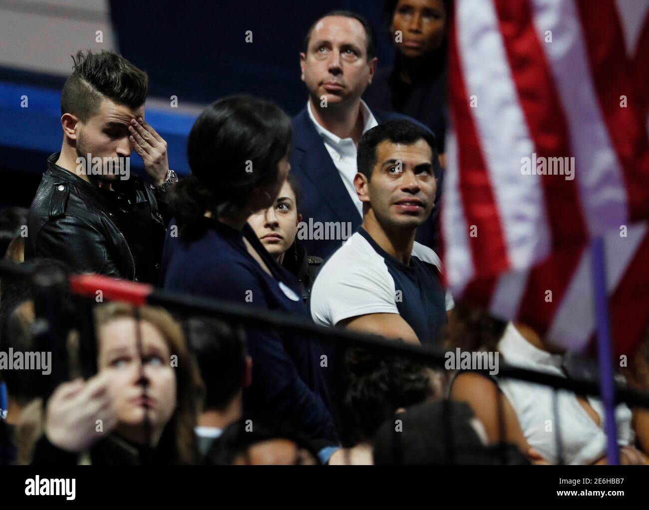 Supporters of Democratic U.S. presidential nominee Hillary Clinton watch election returns at the election night rally in New York, U.S., November 8, 2016. REUTERS/Rick Wilking Stock Photo