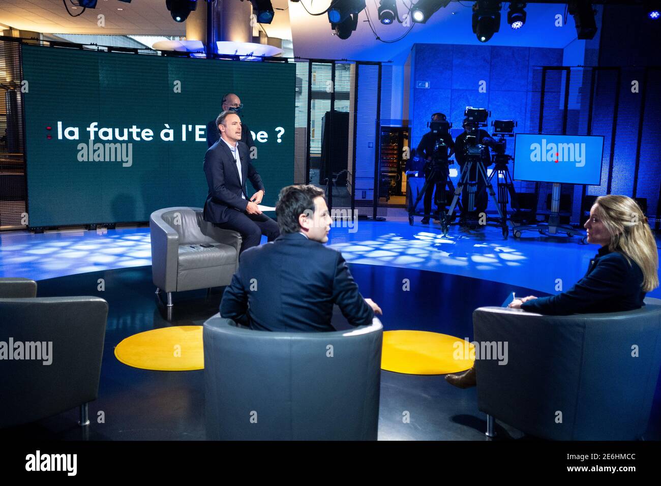 Filming of the FranceInfo television programme "La faute a l'Europe" at the European  Parliament. Brussels on 26/01/2021. Tournage au Parlement Europee Stock  Photo - Alamy