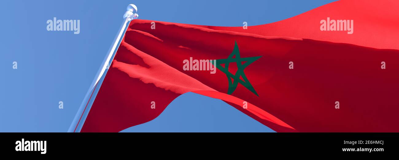 3D rendering of the national flag of Morocco waving in the wind Stock ...
