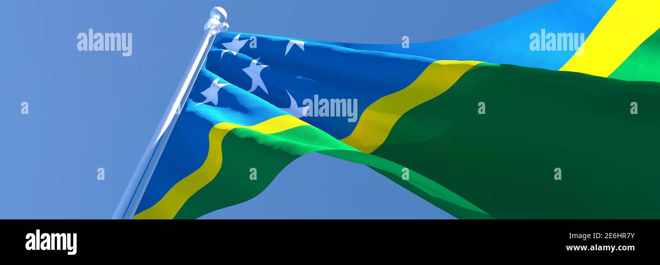 3D rendering of the national flag of Solomon Islands waving in the wind ...