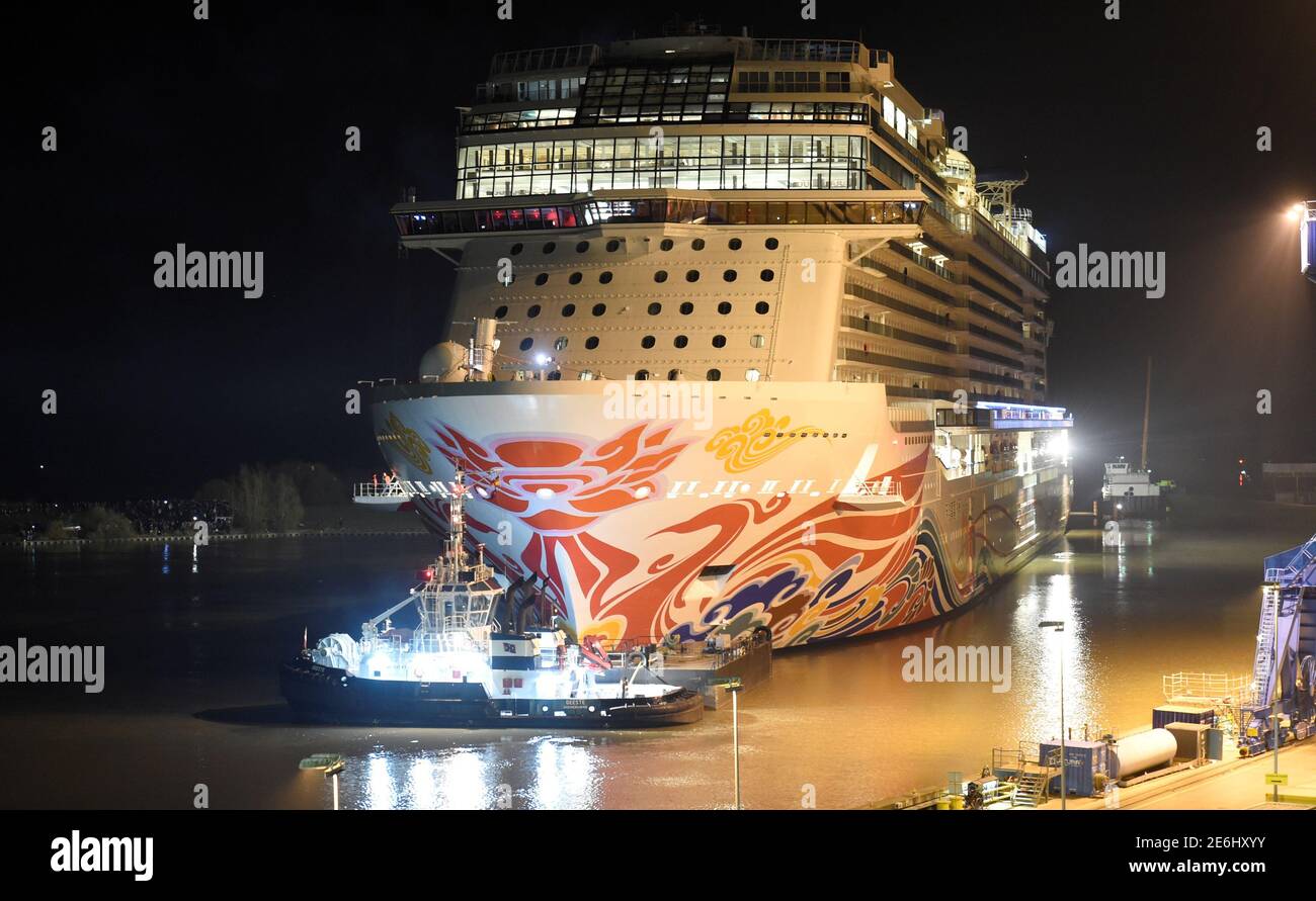 Cruise ship 'Norwegian Joy' leaves the Meyer shipyard in Papenburg, Germany, March 26, 2017. REUTERS/Fabian Bimmer Stock Photo