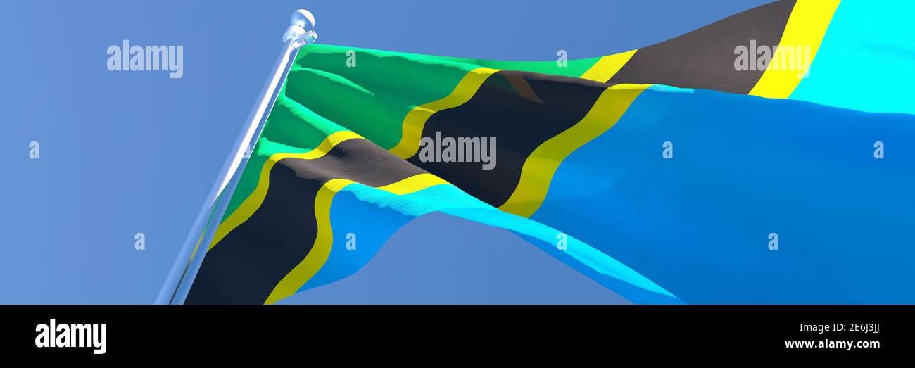 3D rendering of the national flag of Tanzania waving in the wind Stock ...