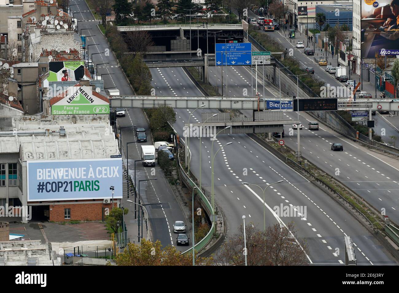 A view shows the A1 motorway without traffic at Porte de la Chapelle in  Paris, France, November 30, 2015 due to the opening day events at the World  Climate Change Conference 2015 (