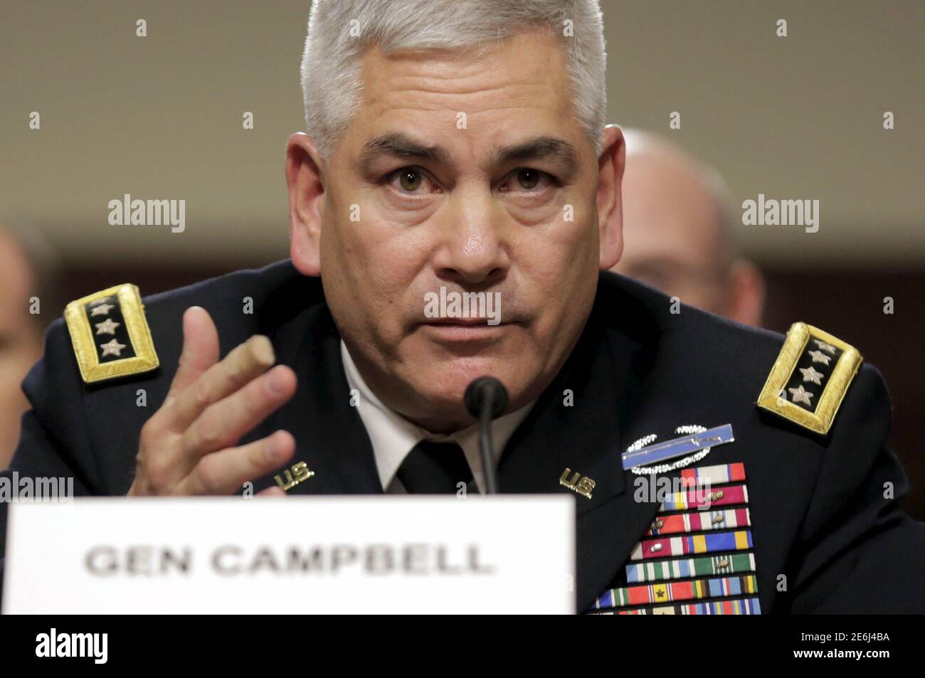 U.S. Army Gen. John Campbell, commander for Resolute Support and commander of U.S. Forces-Afghanistan, testifies before a Senate Armed Services Committee hearing on the 'Situation in Afghanistan' on Capitol Hill in Washington February 4, 2016.      REUTERS/Joshua Roberts Stock Photo